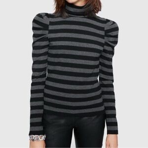 Rebecca Minkoff Black Gray Darcy Striped Long Sleeved Turtleneck Shirt